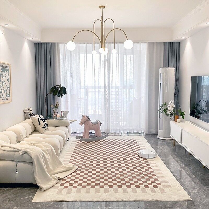 Checkerboard Lambswool Rug – Soft & Non-Slip Living Room Carpet