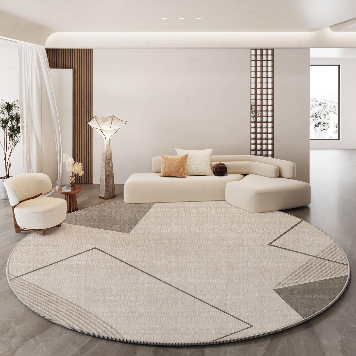 Round French Luxury Carpet – Soft Loop Pile, Non-Slip Cream Color