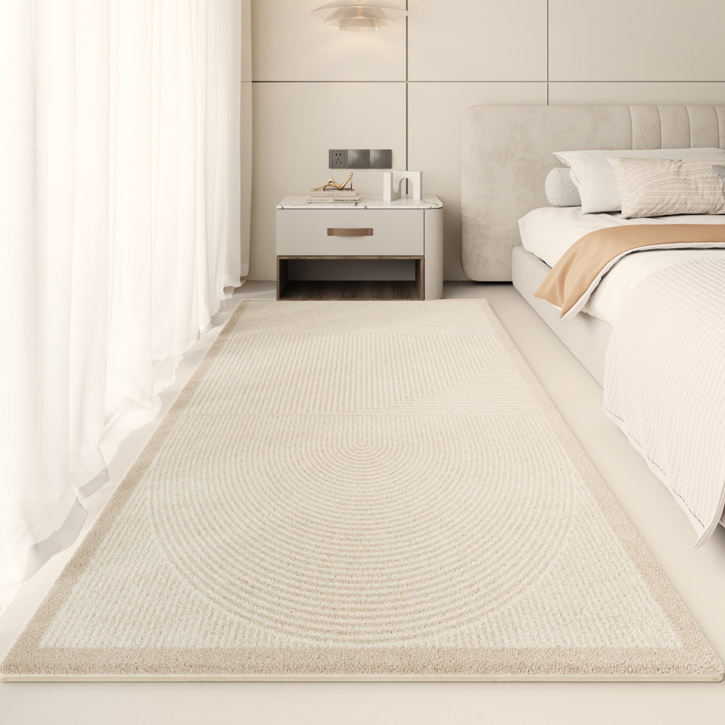 Minimalist Bedside Rug – Thickened Cream-Style Full-Coverage Carpet