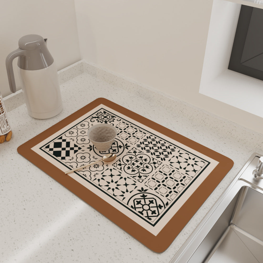 Kitchen Countertop Draining Mat – Dish Drying, Coffee Machine, Cup Mat, Absorbent & Heat Resistant