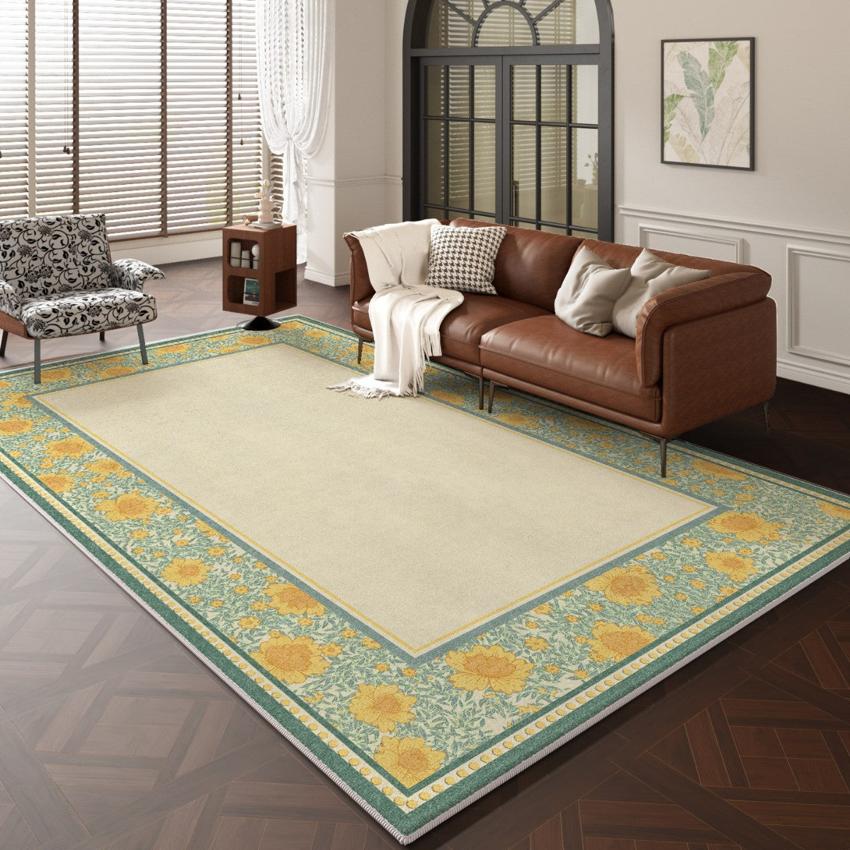 2025 Vintage French Rug – Irregular Shape, Easy-Care Rug