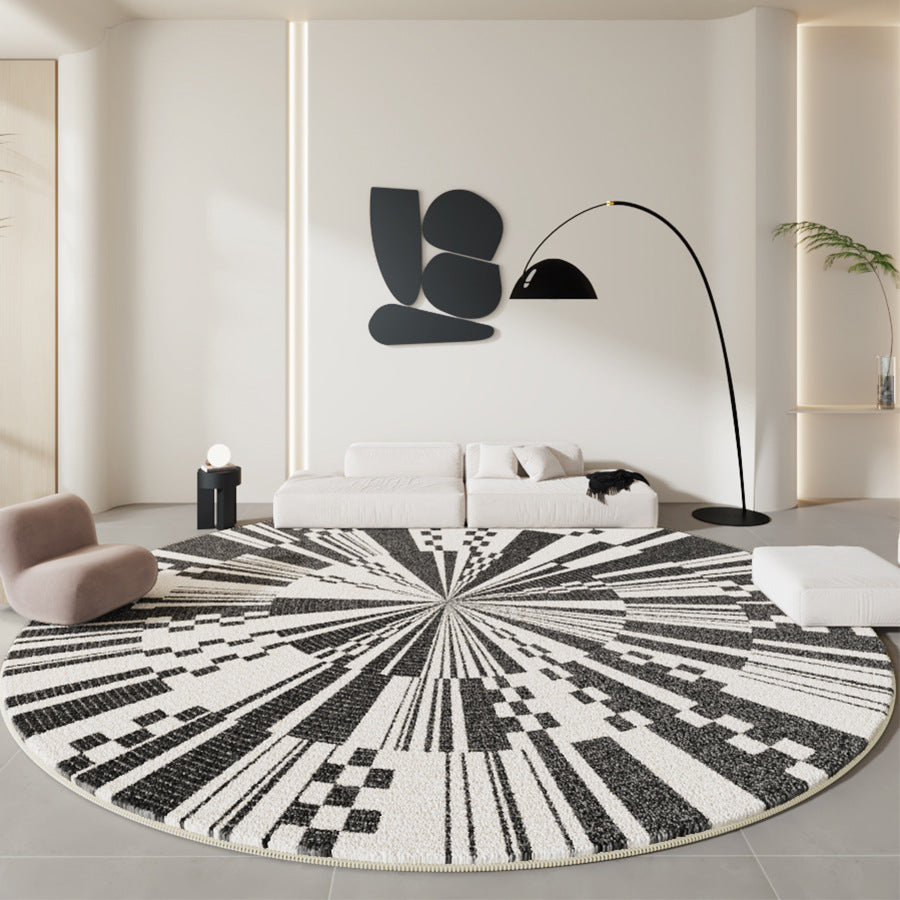 Black & White Minimalist Round Rug – Thickened Lambswool Carpet for Living Room & Bedroom