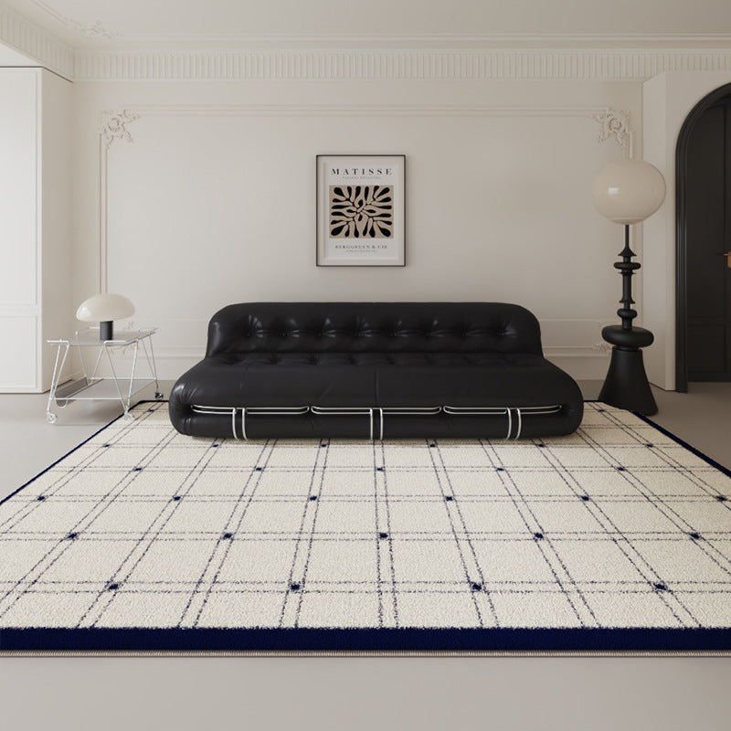 French-Style Luxury Black & White Rug – Elegant Living Room Carpet