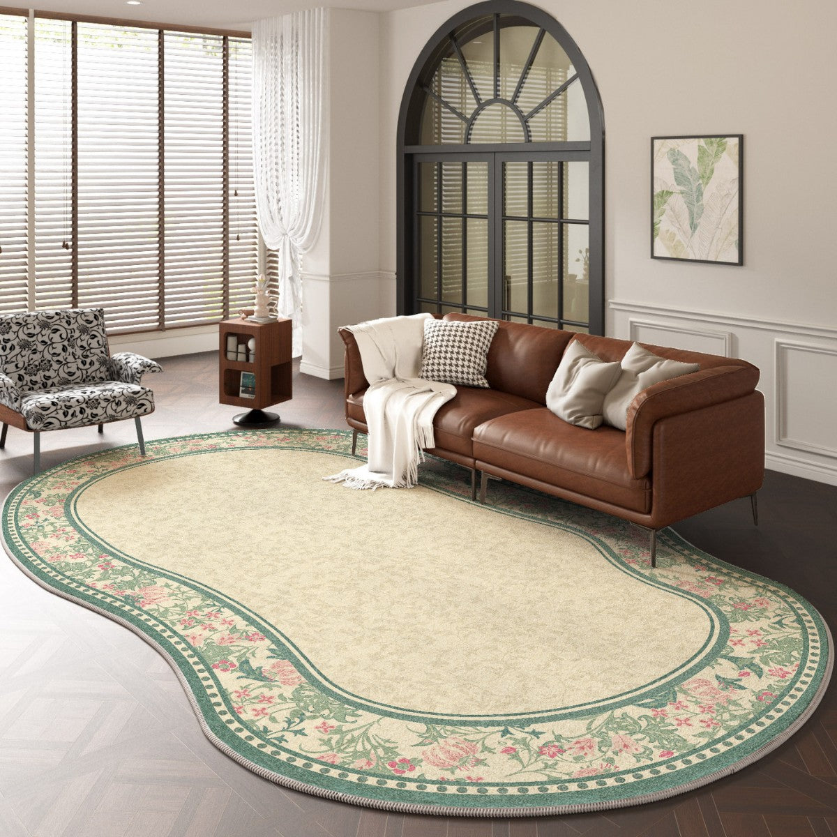 2025 Vintage French Rug – Irregular Shape, Easy-Care Rug