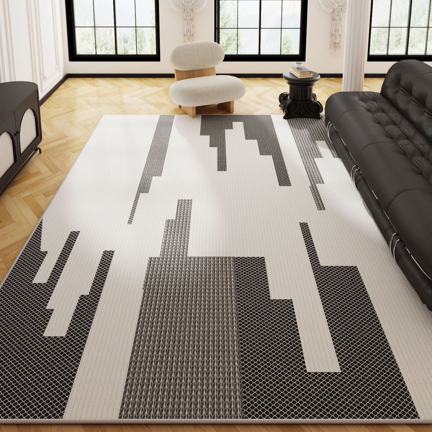 Black Minimalist Rug – Luxe, Stain-Resistant, Easy-Care