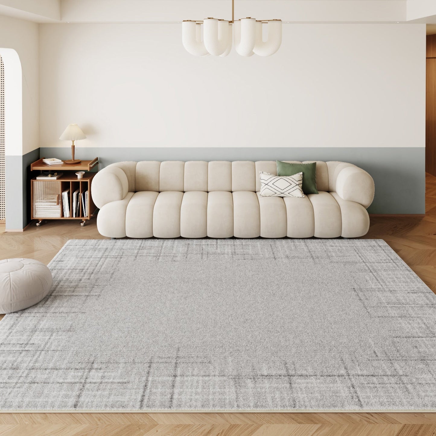 Minimalist Cream-Color Rug – Long Wool Carpet for Living Room & Bedroom