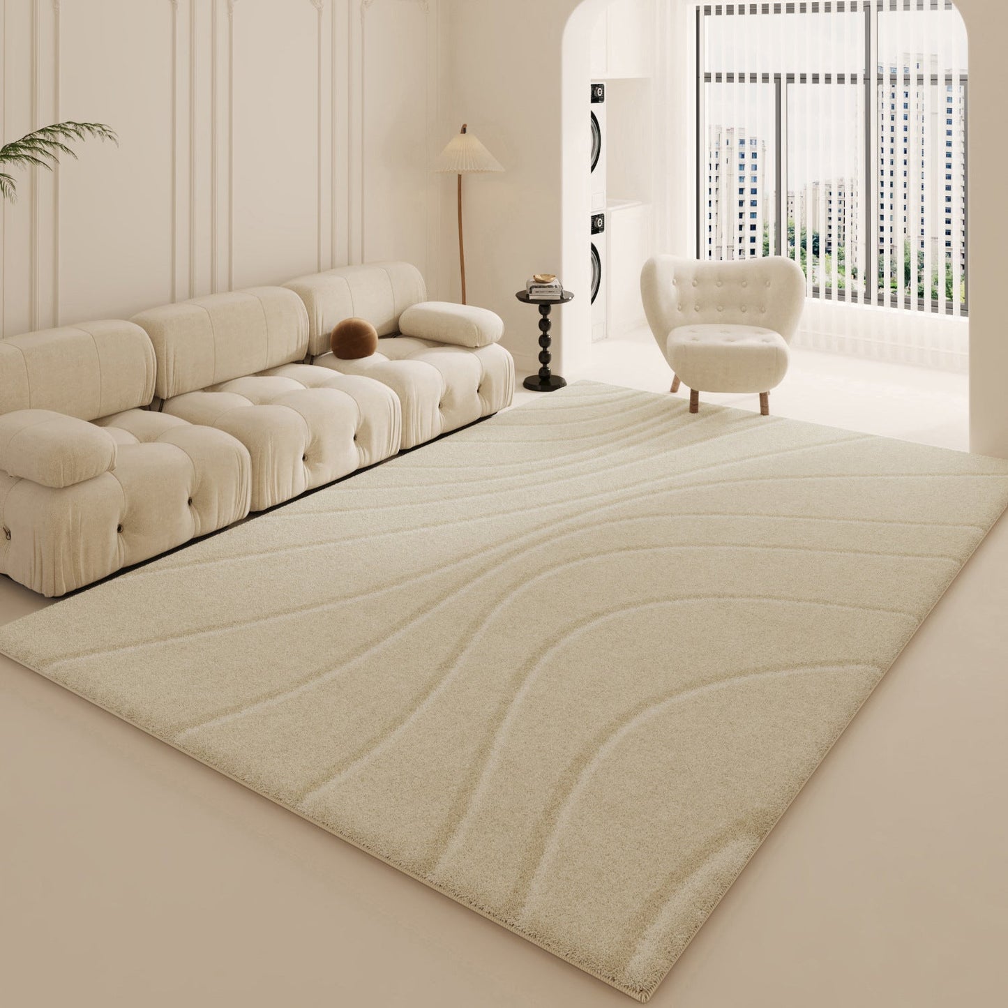 Modern Minimalist Rug – Creamy Long Fur Carpet for Living Room & Bedroom
