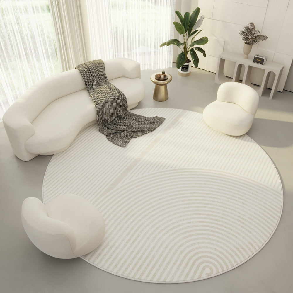 Round Living Room Rug – Modern Minimalist Cream Non-Slip Carpet