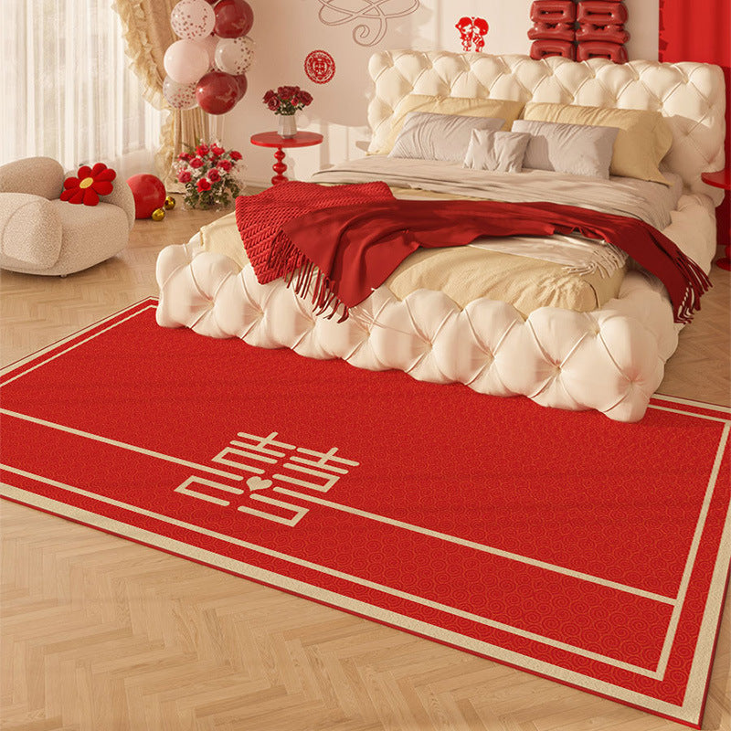 Red Wedding Bedside Rug – Festive Non-Slip Carpet for Bridal Room