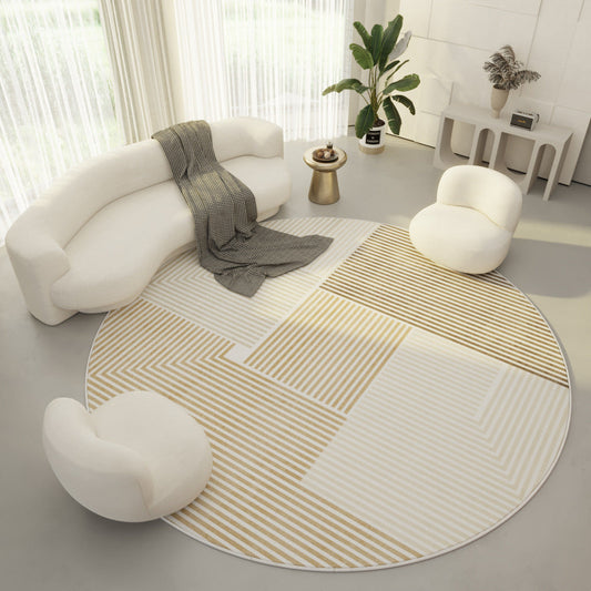 Round Living Room Rug – Modern Minimalist Cream Non-Slip Carpet
