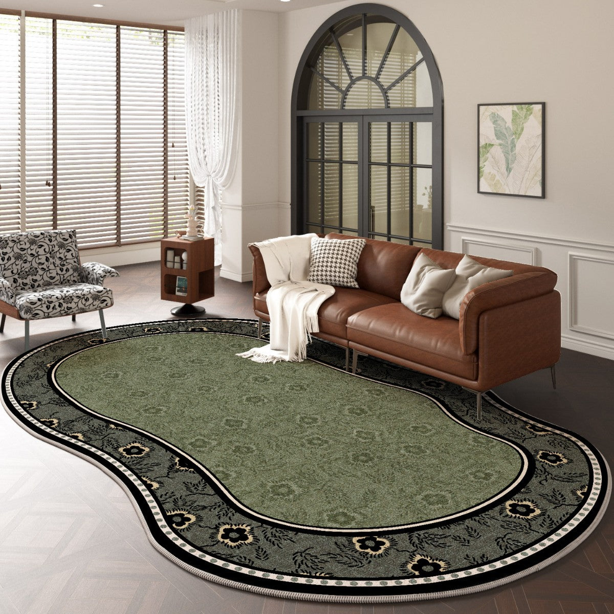 2025 Vintage French Rug – Irregular Shape, Easy-Care Rug