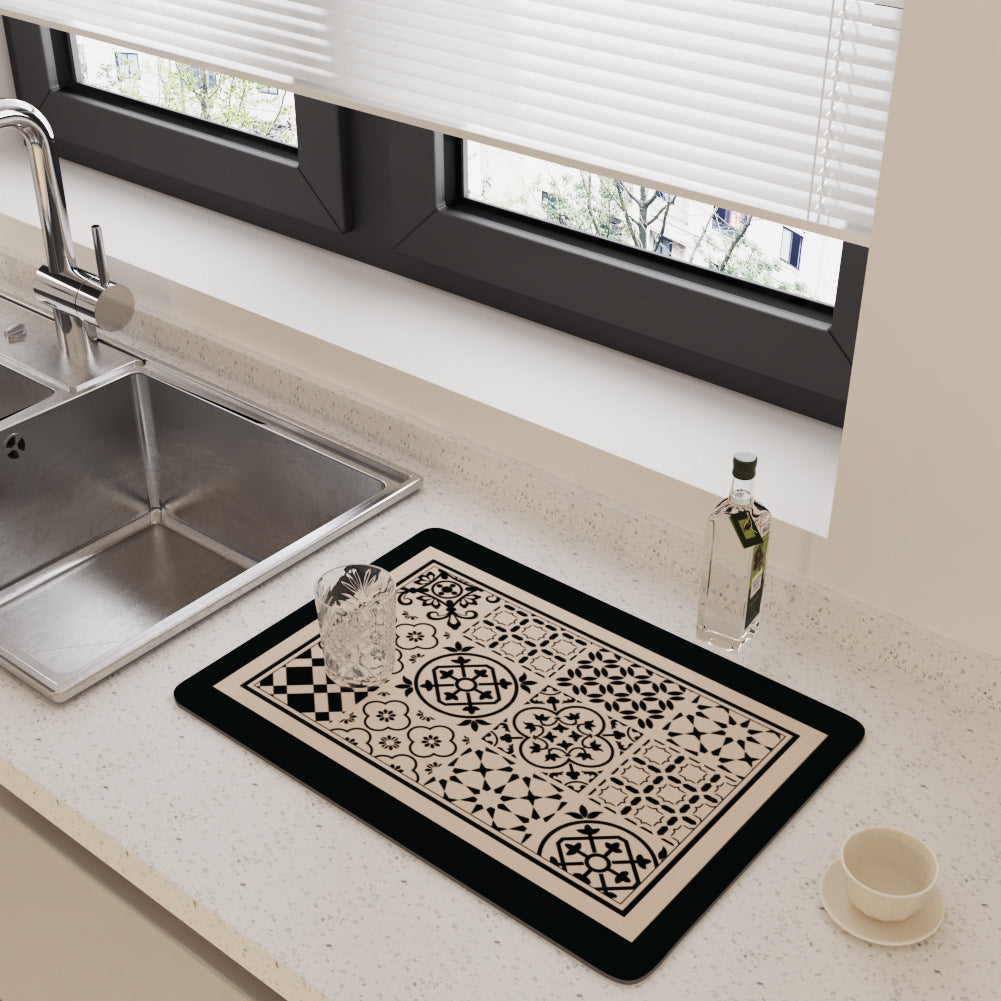 Kitchen Countertop Draining Mat – Dish Drying, Coffee Machine, Cup Mat, Absorbent & Heat Resistant