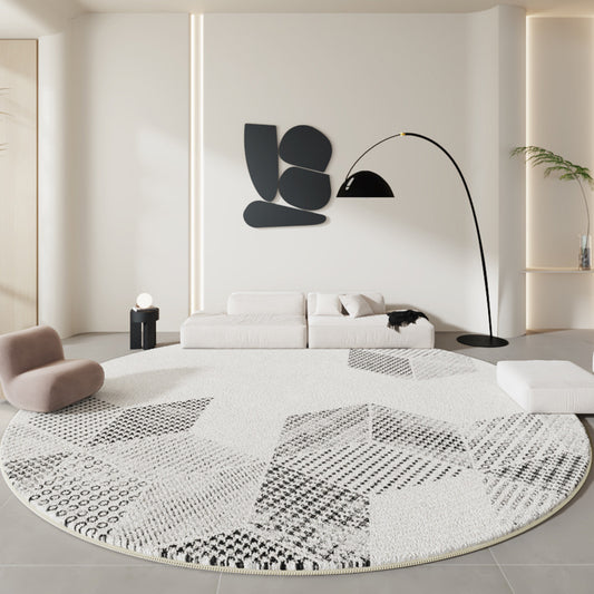 Black & White Minimalist Round Rug – Thickened Lambswool Carpet for Living Room & Bedroom