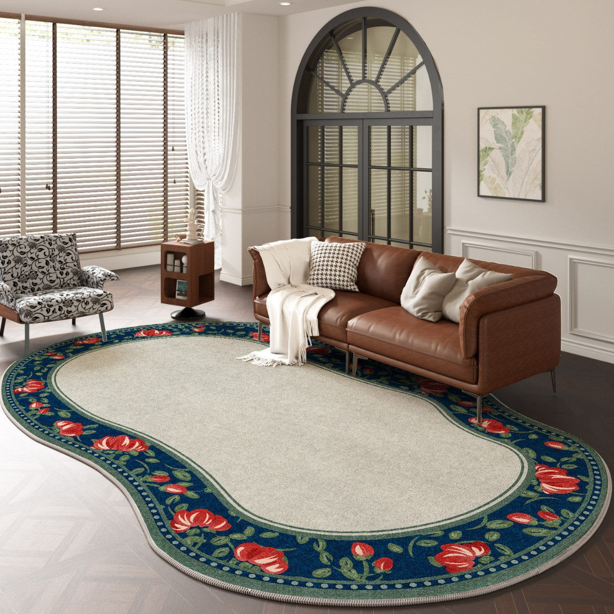 2025 Vintage French Rug – Irregular Shape, Easy-Care Rug