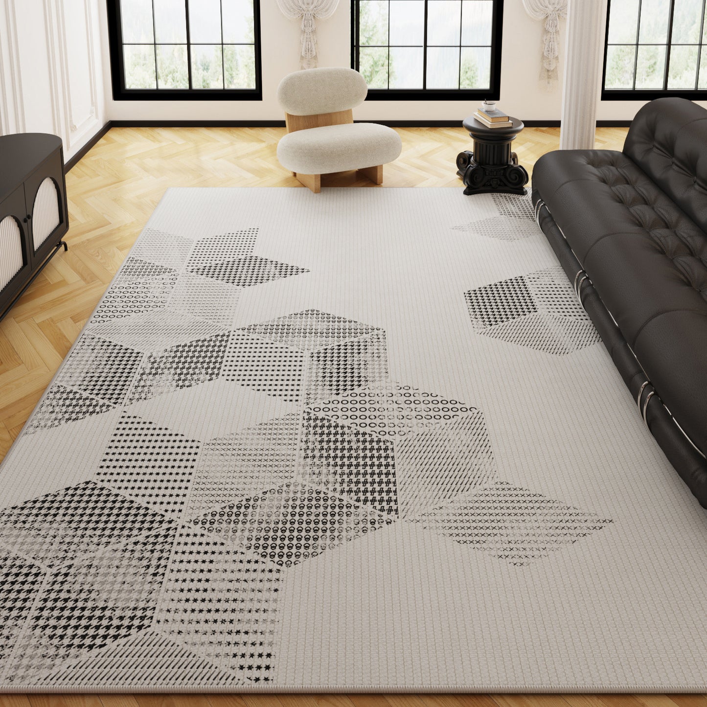 Black Minimalist Rug – Luxe, Stain-Resistant, Easy-Care