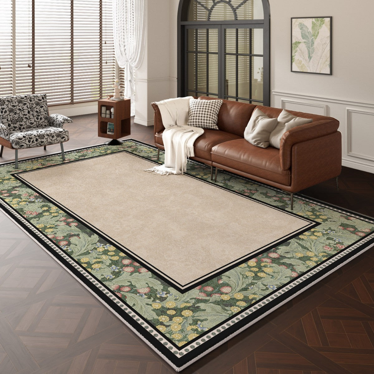 2025 Vintage French Rug – Irregular Shape, Easy-Care Rug