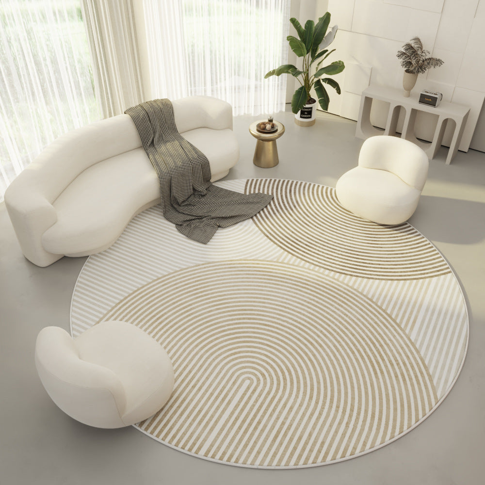 Round Living Room Rug – Modern Minimalist Cream Non-Slip Carpet
