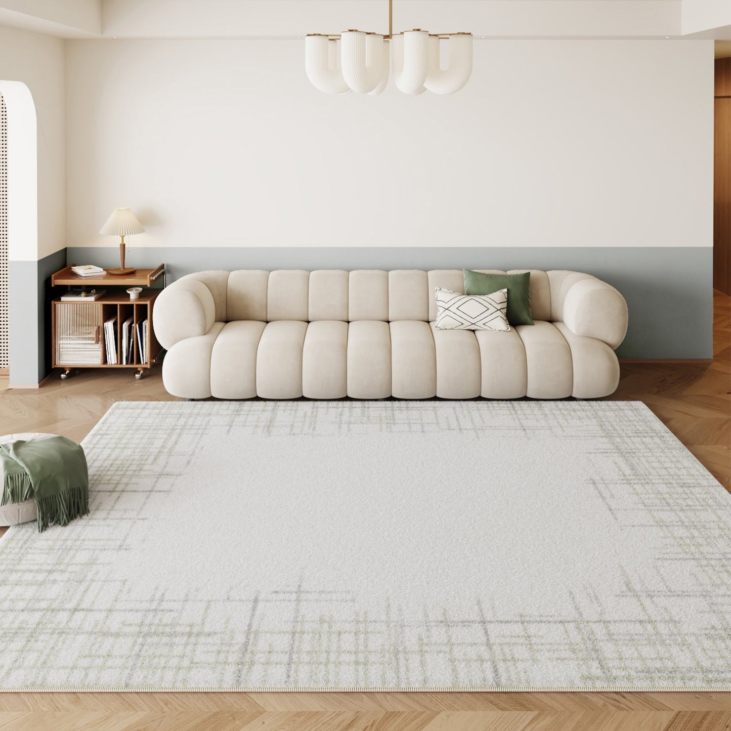 Minimalist Cream-Color Rug – Long Wool Carpet for Living Room & Bedroom