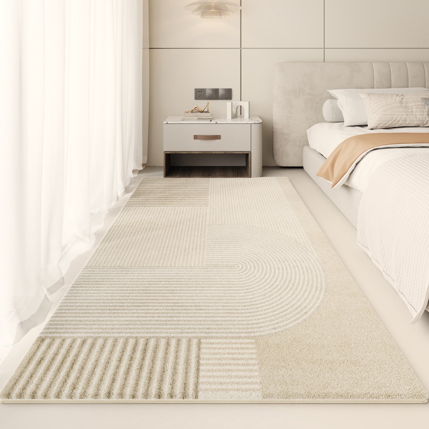 Minimalist Bedside Rug – Thickened Cream-Style Full-Coverage Carpet