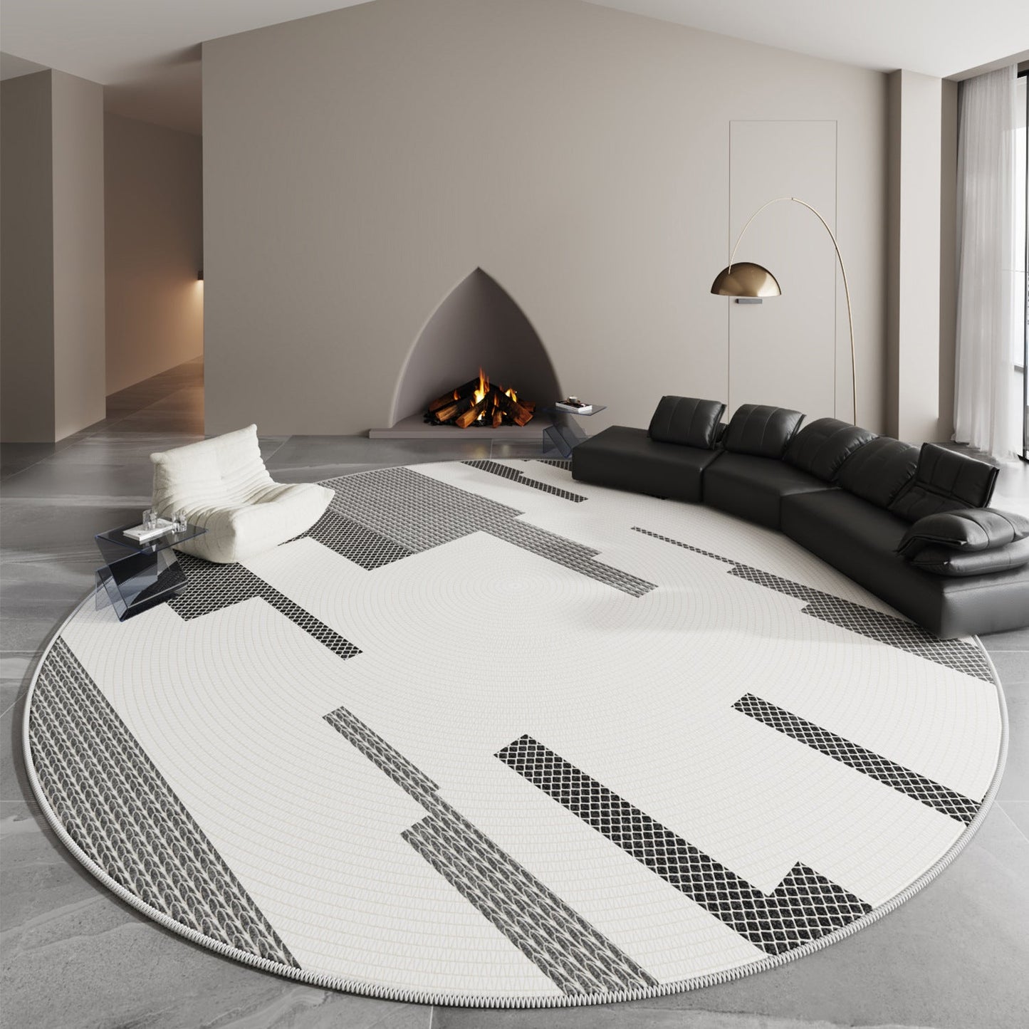 Round Cream Loop-Pile Rug – Modern Non-Slip Carpet