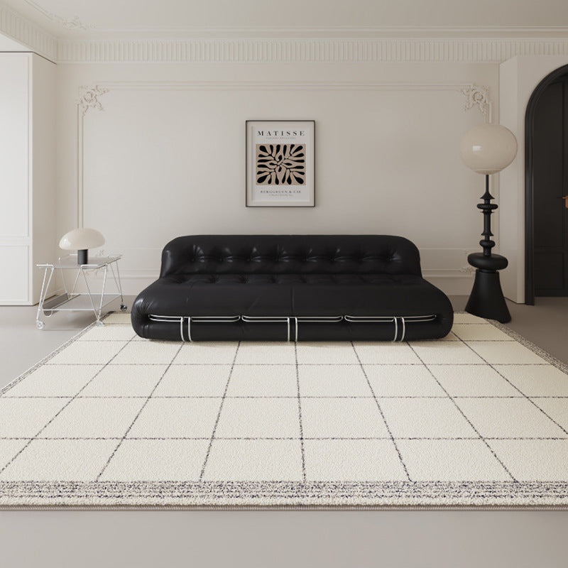 French-Style Luxury Black & White Rug – Elegant Living Room Carpet