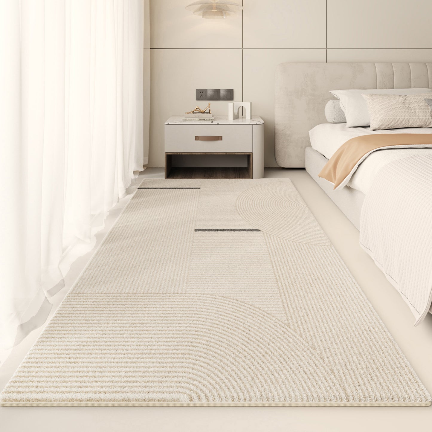 Minimalist Bedside Rug – Thickened Cream-Style Full-Coverage Carpet