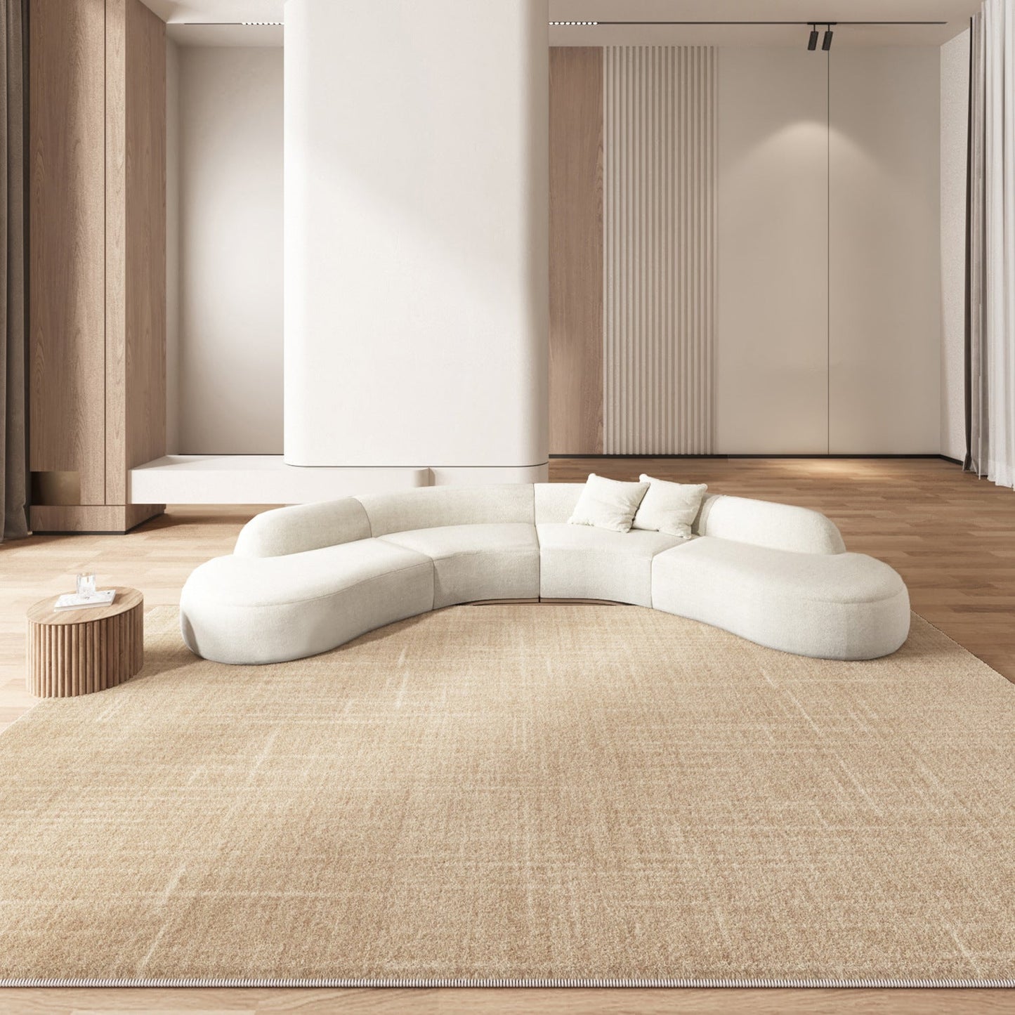 Minimalist Cream-Color Rug – Long Wool Carpet for Living Room & Bedroom