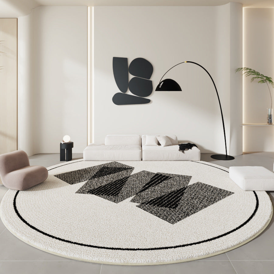 Black & White Minimalist Round Rug – Thickened Lambswool Carpet for Living Room & Bedroom