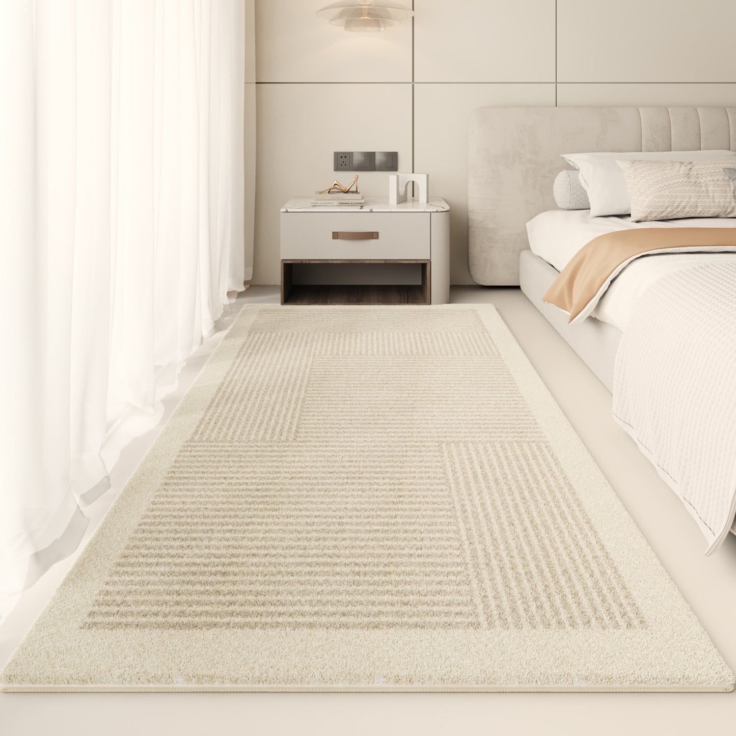 Minimalist Bedside Rug – Thickened Cream-Style Full-Coverage Carpet