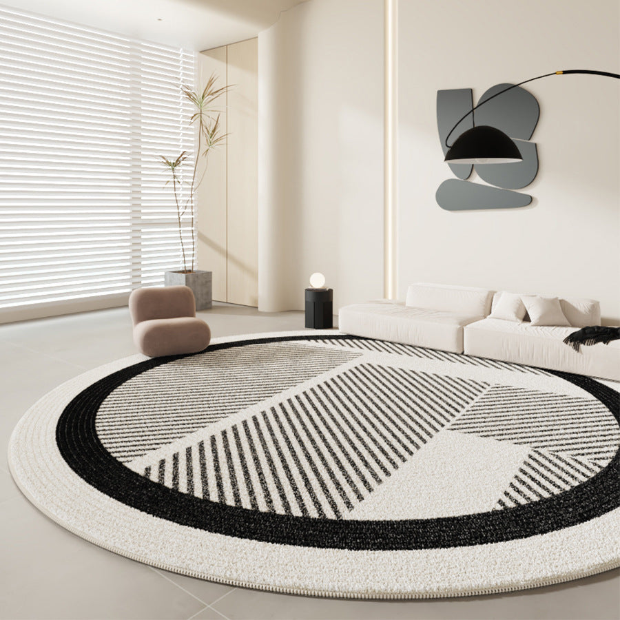 Black & White Minimalist Round Rug – Thickened Lambswool Carpet for Living Room & Bedroom