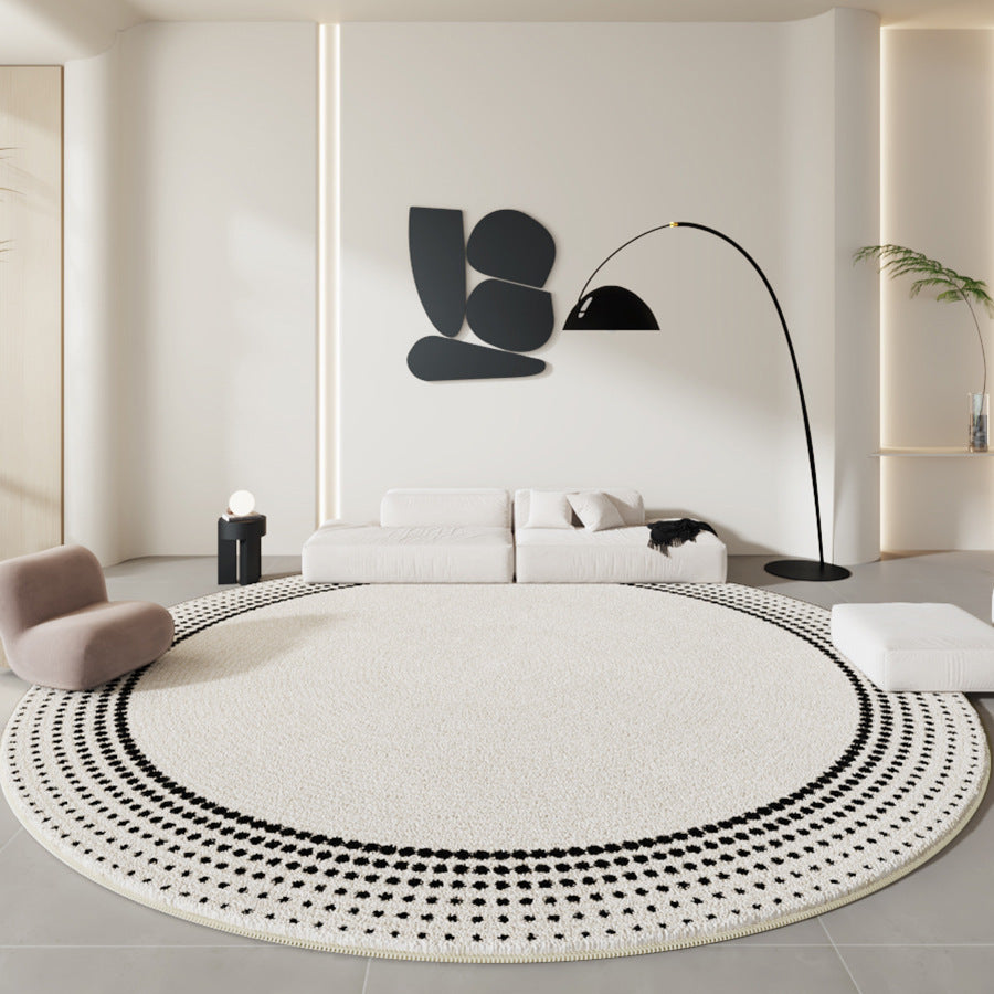 Black & White Minimalist Round Rug – Thickened Lambswool Carpet for Living Room & Bedroom