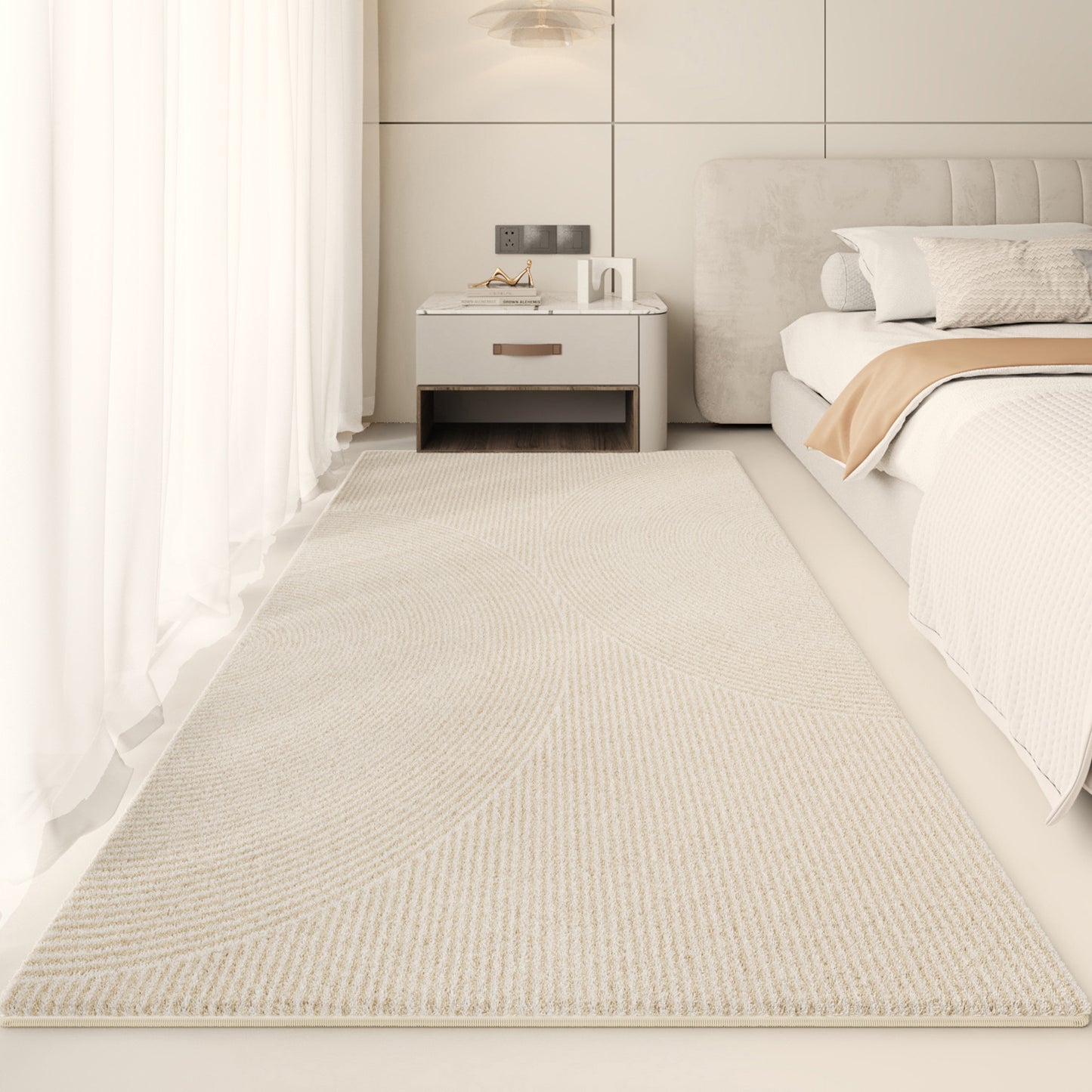 Minimalist Bedside Rug – Thickened Cream-Style Full-Coverage Carpet