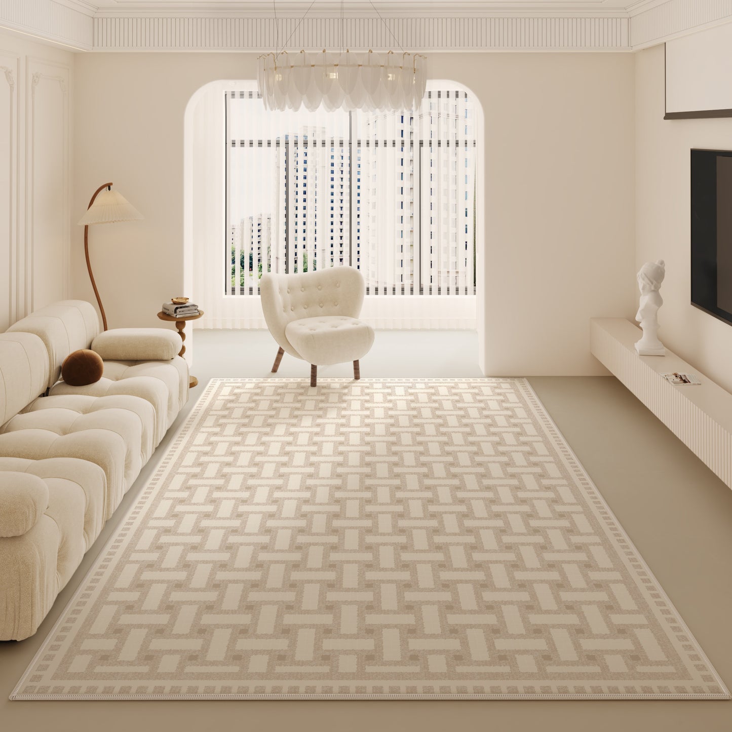 French Cream Rug – Black, Modern Minimalist Rug
