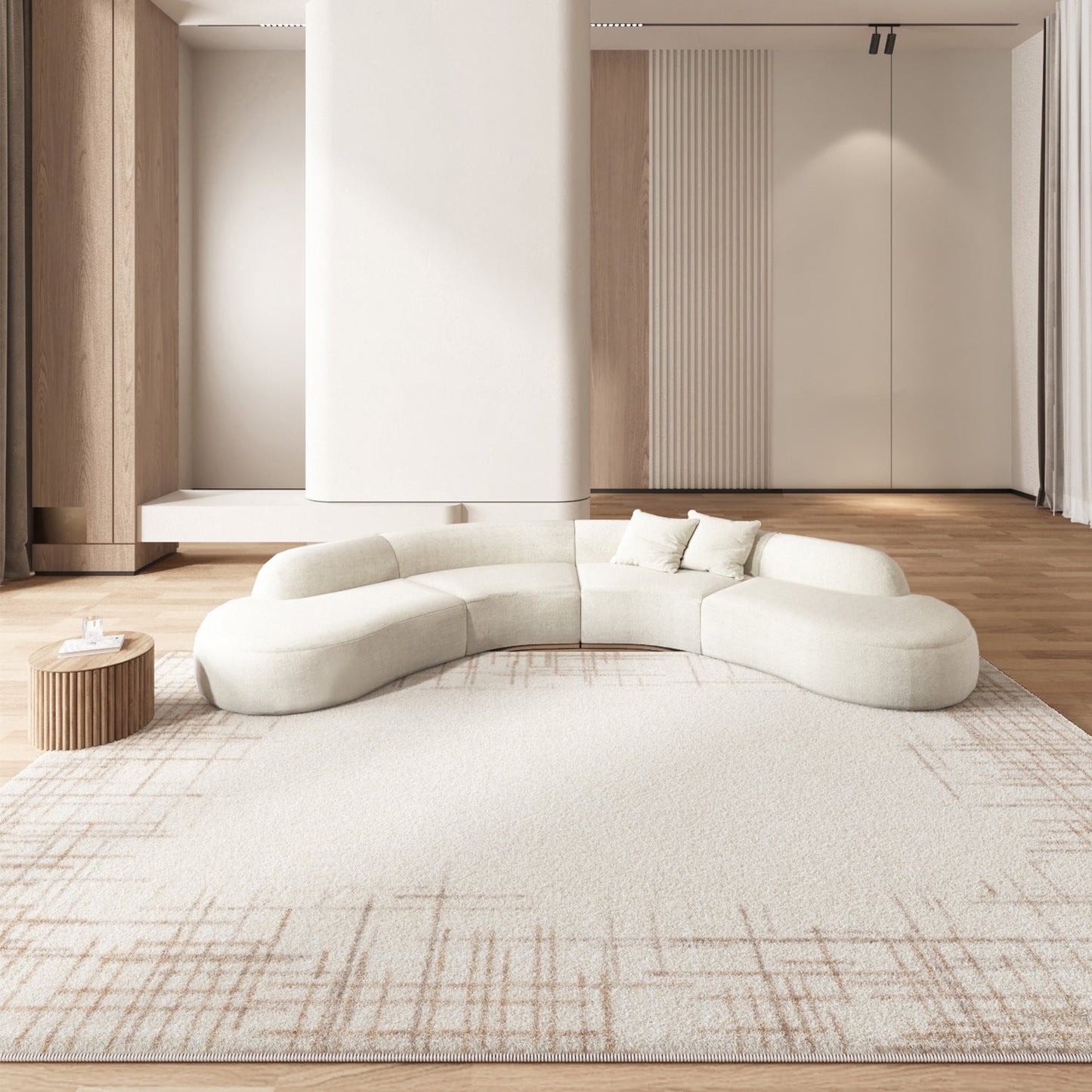 Minimalist Cream-Color Rug – Long Wool Carpet for Living Room & Bedroom