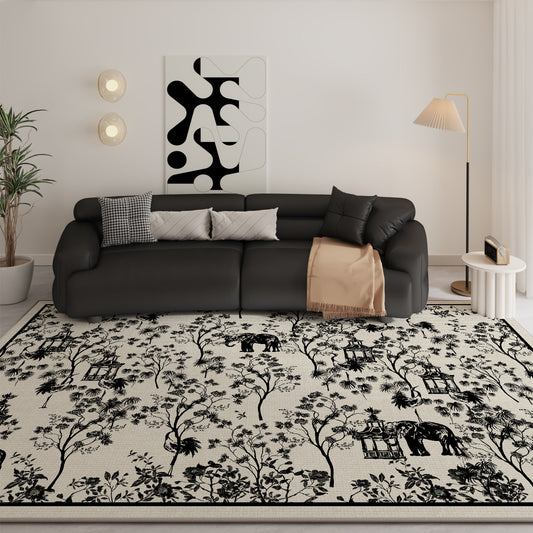 French Vintage Rug – Modern Minimalist Ink-Wash Design for Living Room & Bedroom
