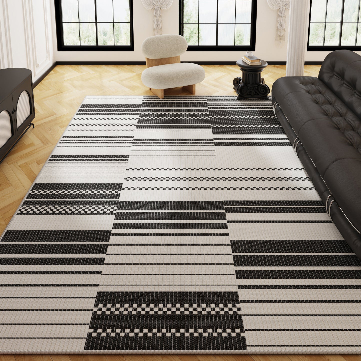 Black Minimalist Rug – Luxe, Stain-Resistant, Easy-Care