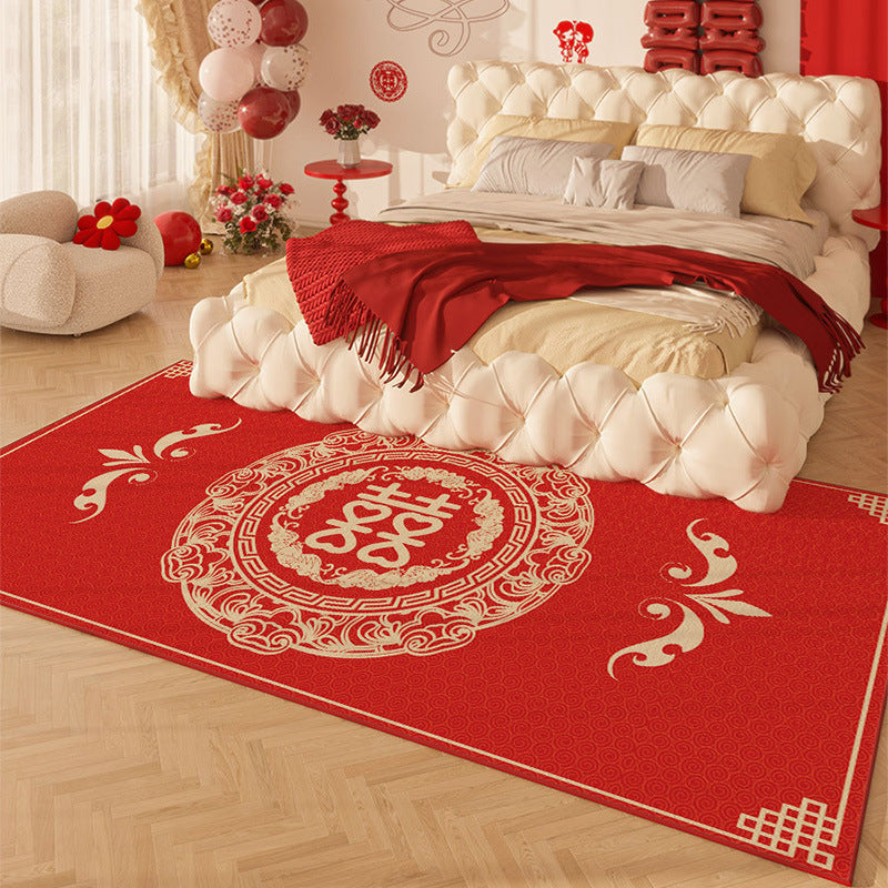 Red Wedding Bedside Rug – Festive Non-Slip Carpet for Bridal Room
