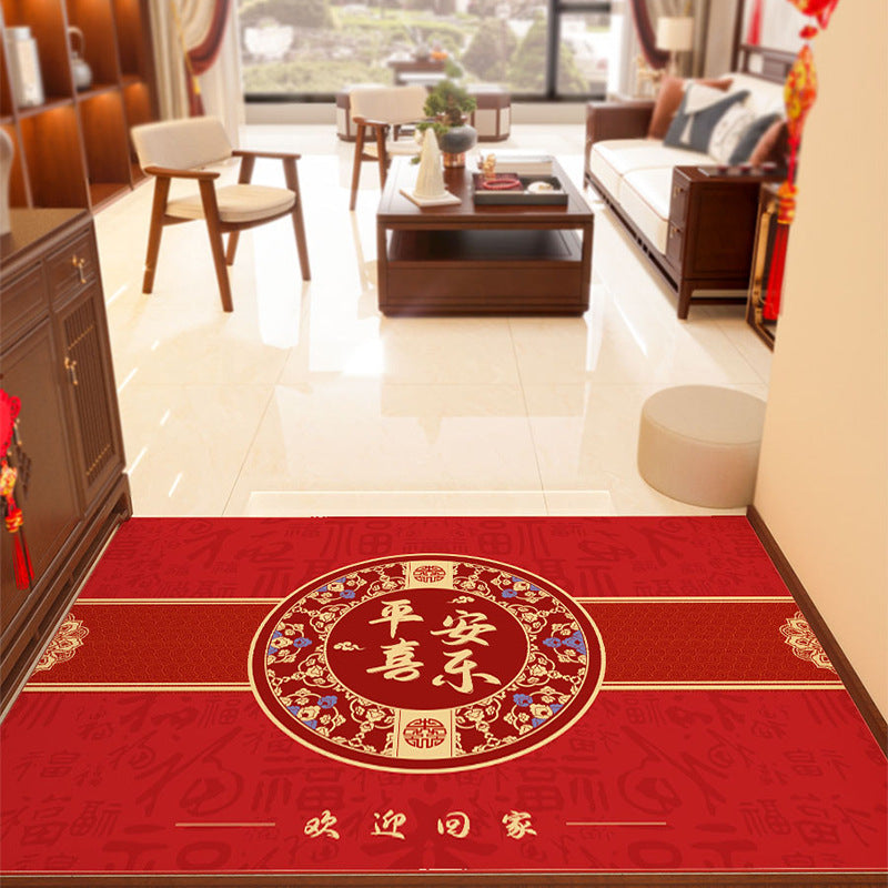 Red Festive Entryway Doormat – Non-Slip & Dirt-Resistant Rug