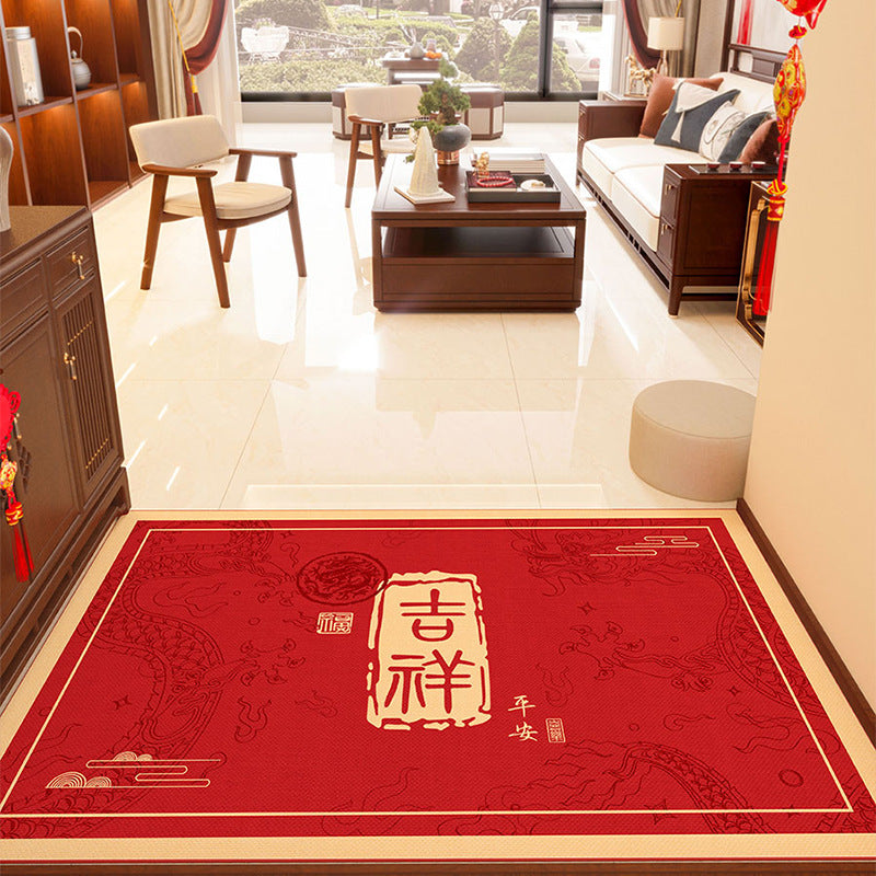 Red Festive Entryway Doormat – Non-Slip & Dirt-Resistant Rug