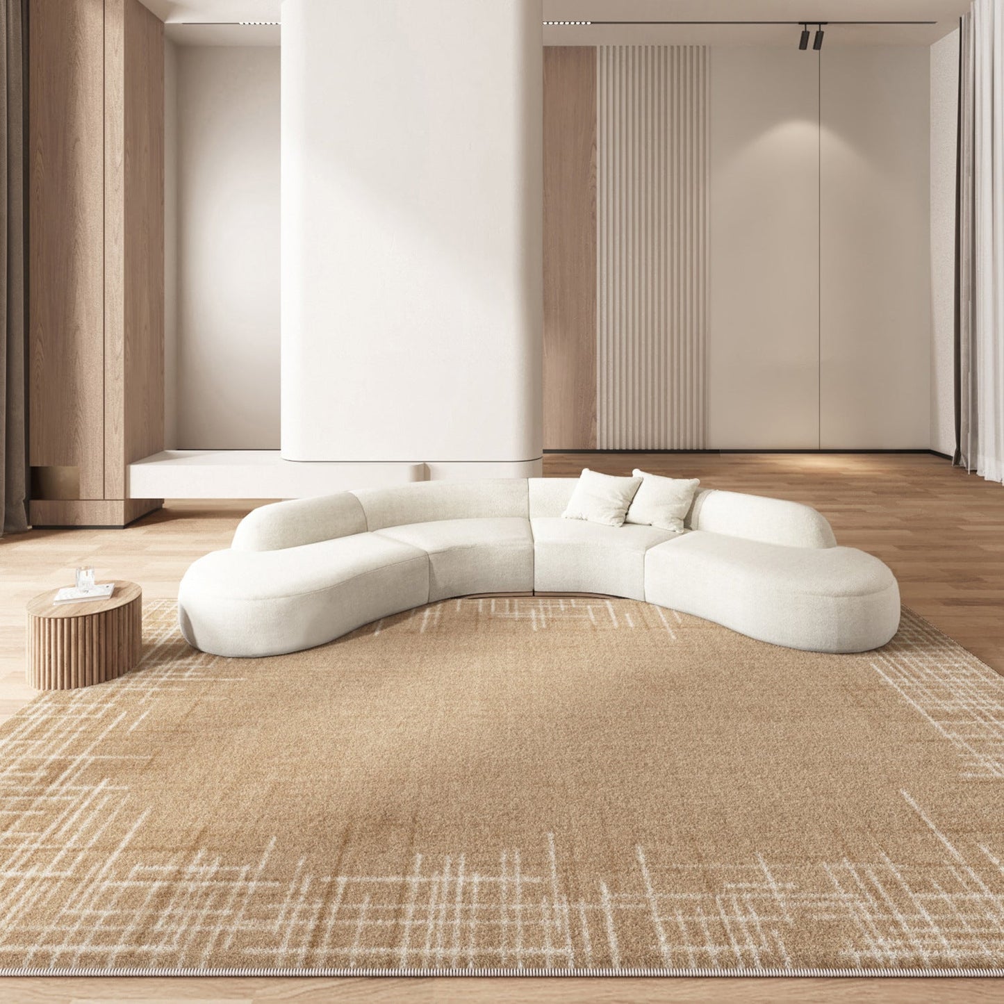 Minimalist Cream-Color Rug – Long Wool Carpet for Living Room & Bedroom