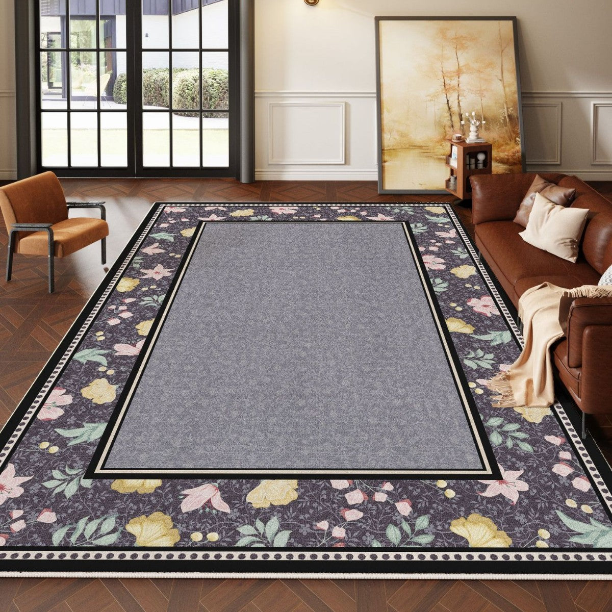 2025 Vintage French Rug – Irregular Shape, Easy-Care Rug