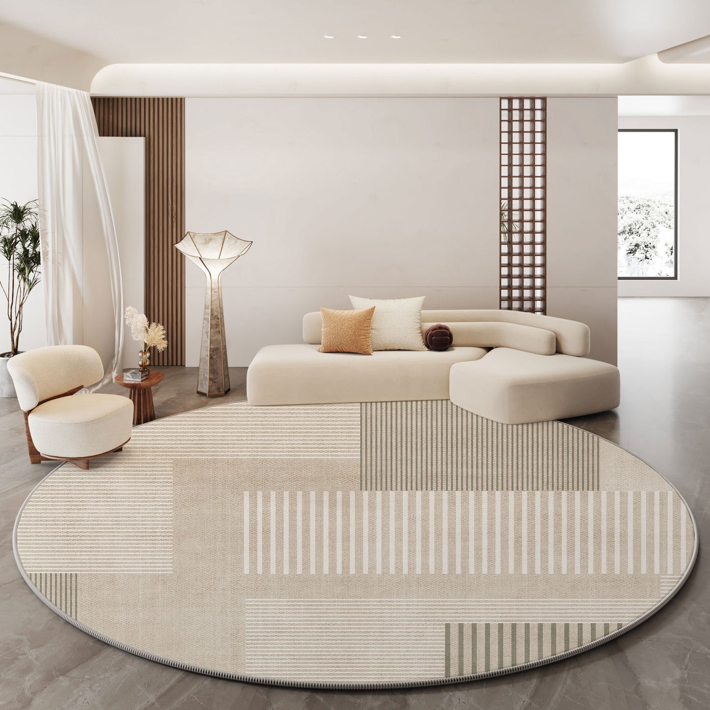 Round French Luxury Carpet – Soft Loop Pile, Non-Slip Cream Color