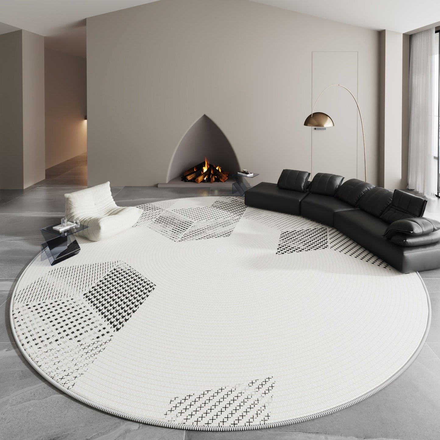 Round Cream Loop-Pile Rug – Modern Non-Slip Carpet