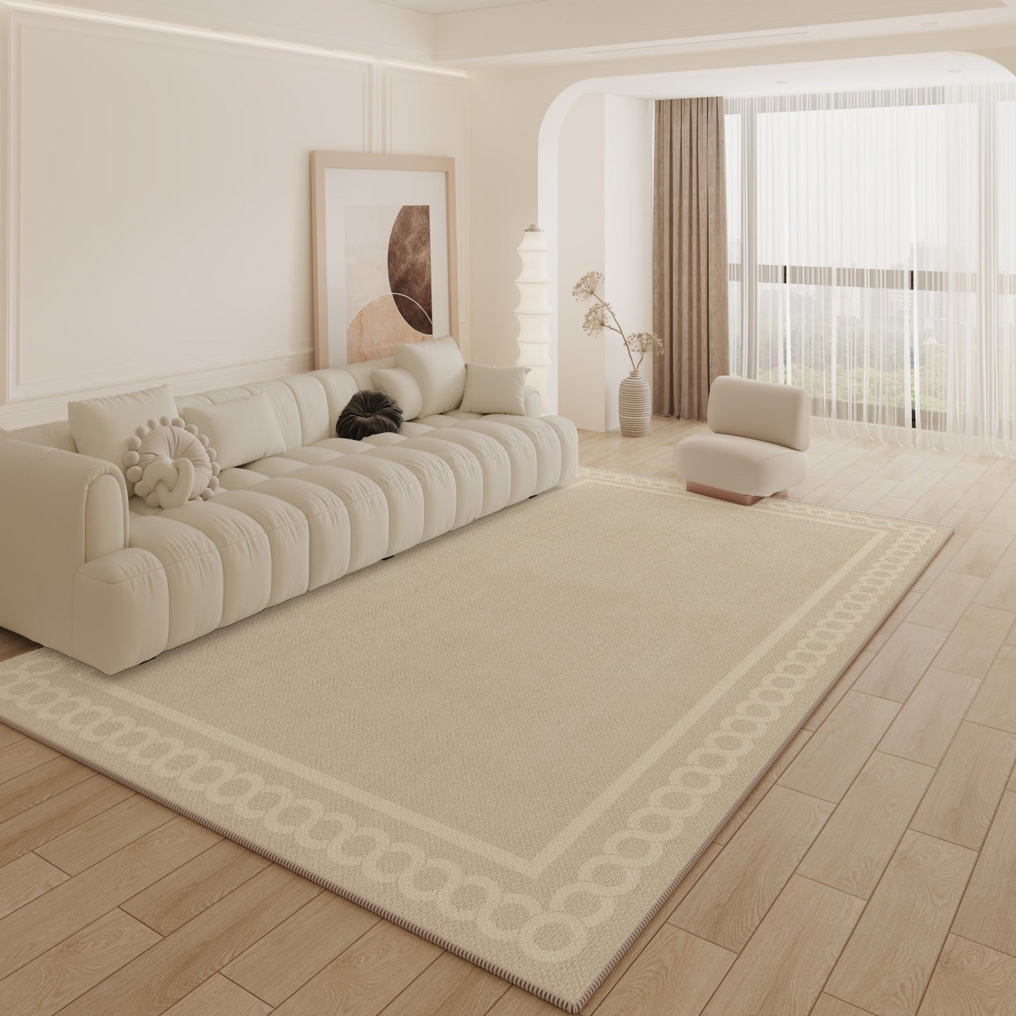 Cream Luxury Rug – Non-Slip Modern Minimalist Living Room Carpet