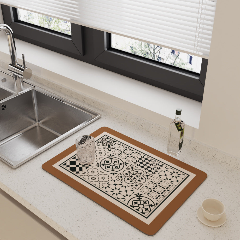 Kitchen Countertop Draining Mat – Dish Drying, Coffee Machine, Cup Mat, Absorbent & Heat Resistant