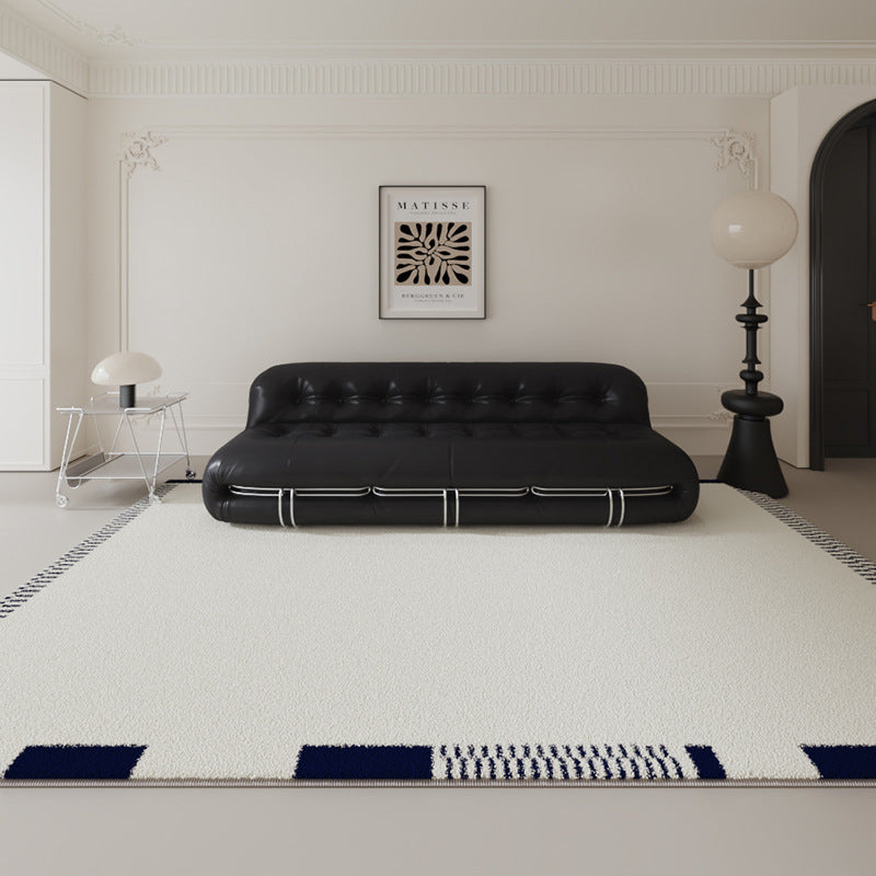 French-Style Luxury Black & White Rug – Elegant Living Room Carpet
