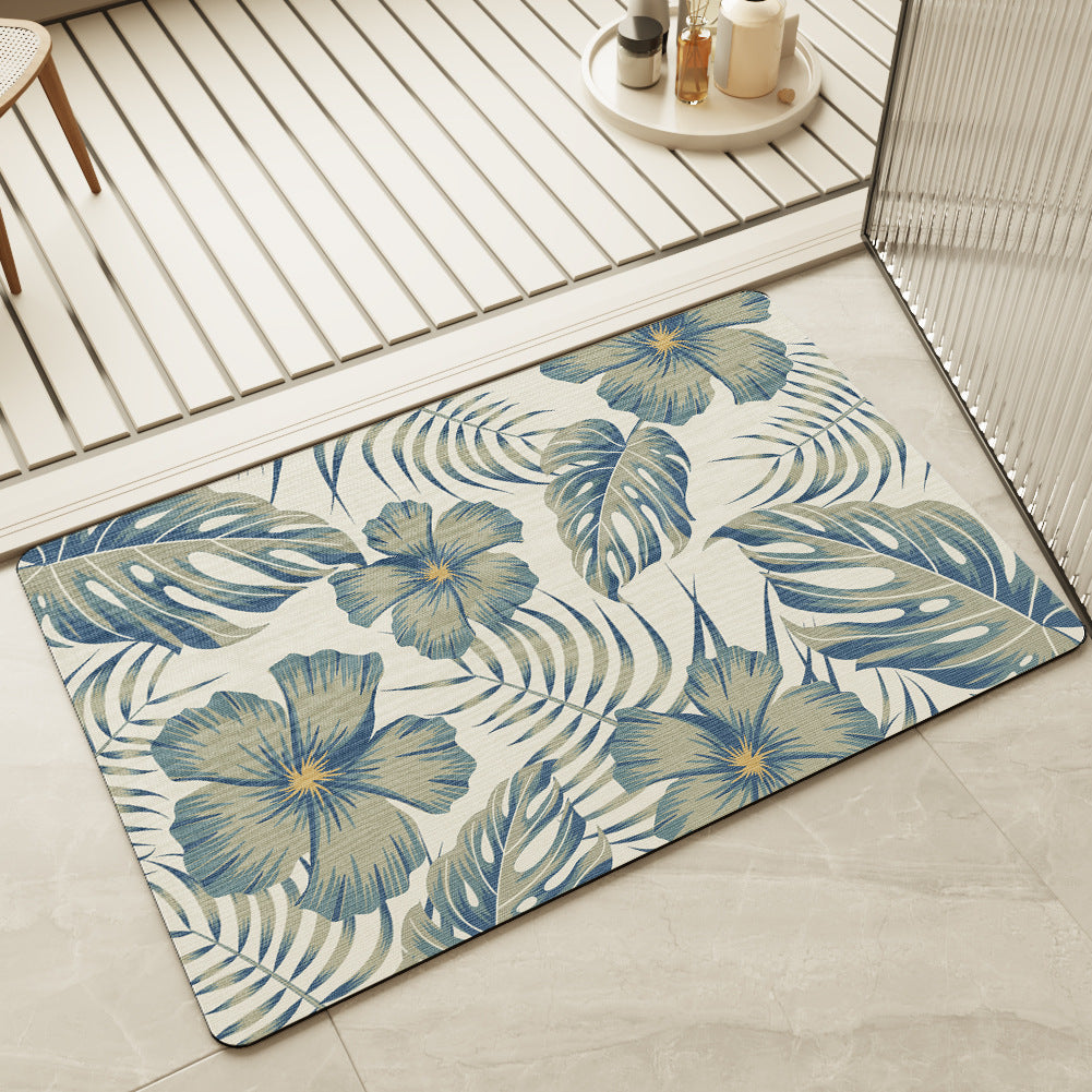 Absorbent Bathroom Mat - Fast-Drying Non-Slip Small Flower Design