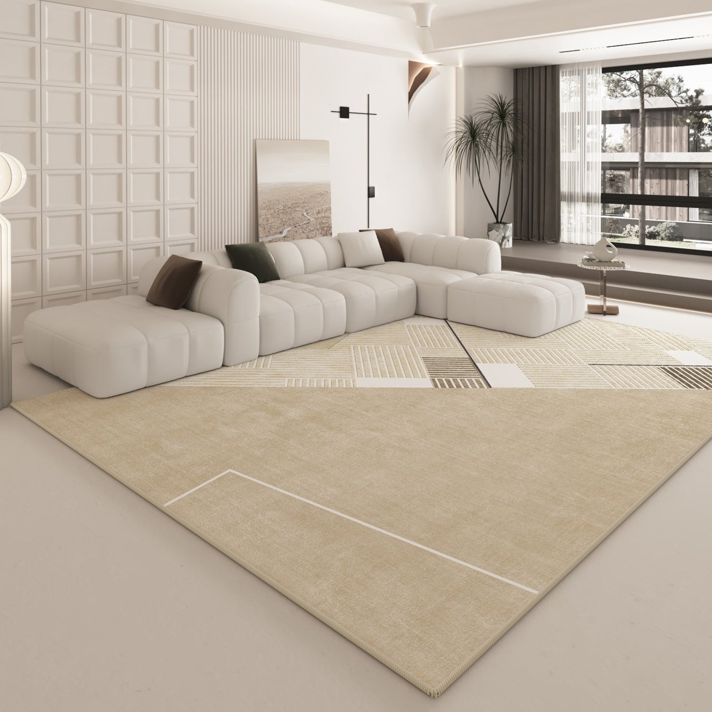 Cream Luxury Rug – Non-Slip Modern Minimalist Living Room Carpet