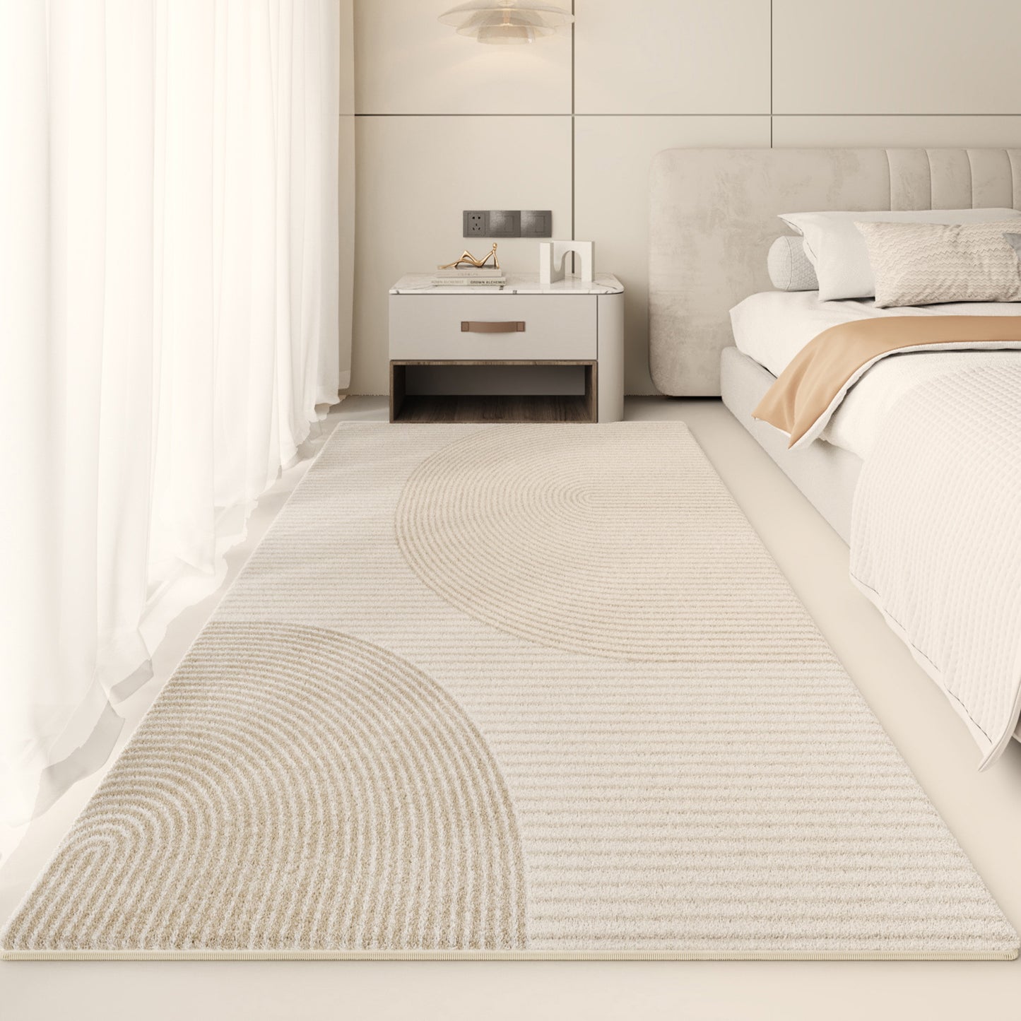 Minimalist Bedside Rug – Thickened Cream-Style Full-Coverage Carpet