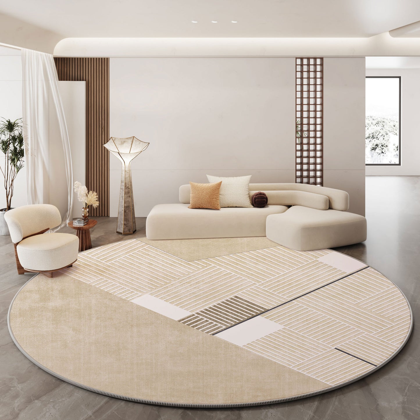 Round French Luxury Carpet – Soft Loop Pile, Non-Slip Cream Color